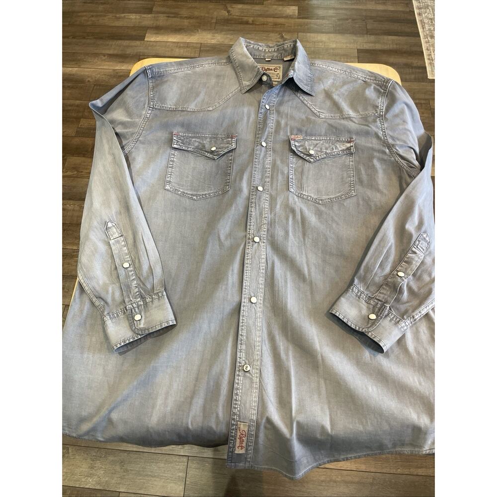 Rafter C Cowboy Collection Pearl Snap Gray Chambray Shirt L Western Faded Look